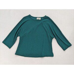 Norm Thompson Women's Top Size L Green & Black Striped Dolman Stretch 3/4 Sleeve
